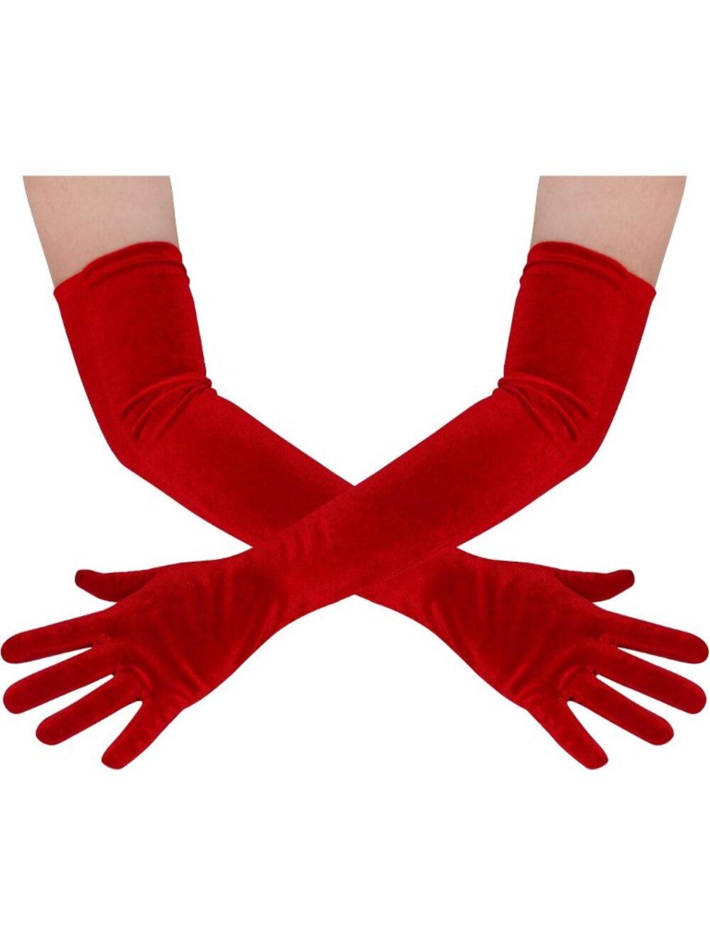 Women's Red Long Velvet Elbow Length 1920s Flapper Full-finger Opera Gloves